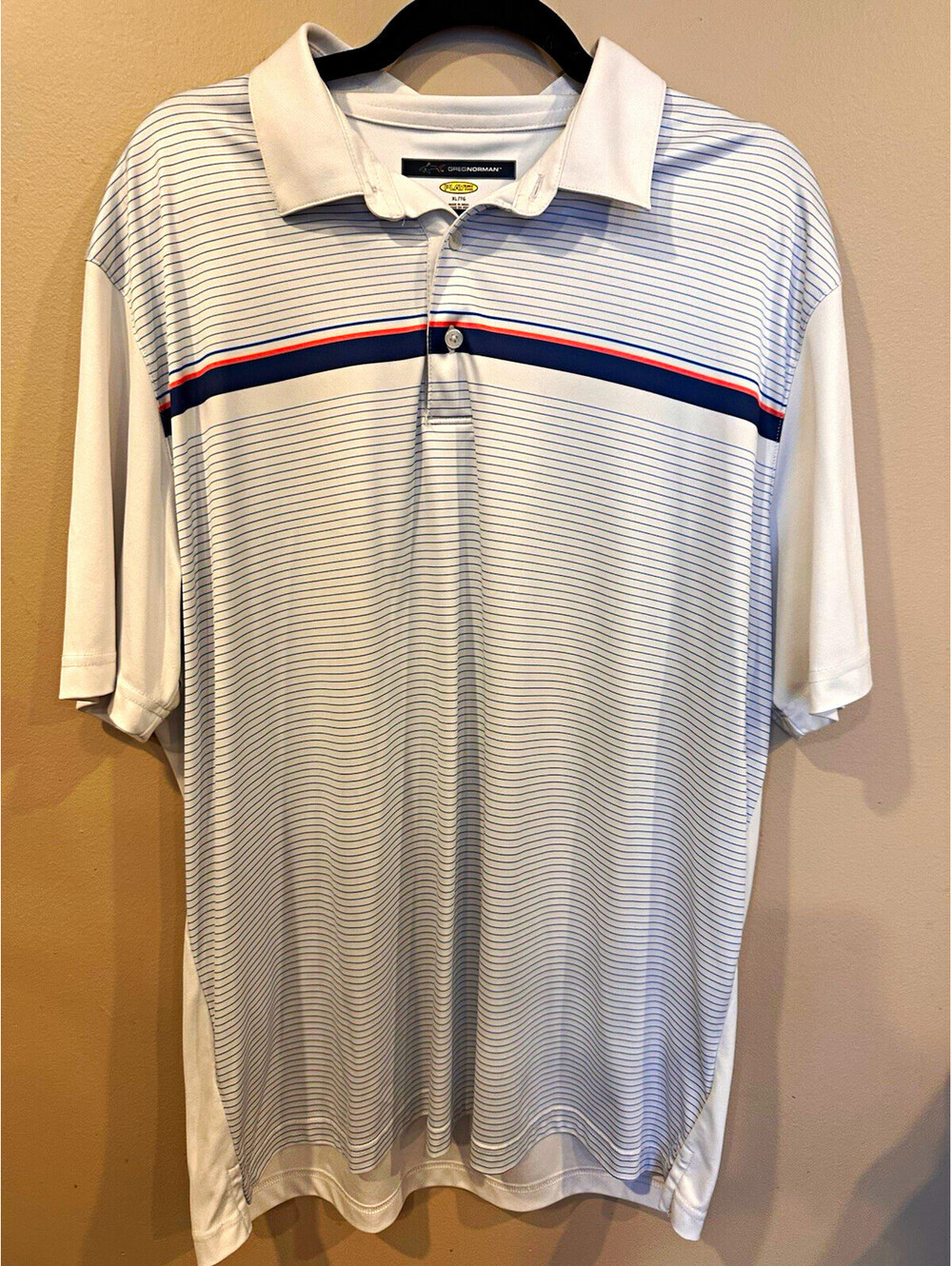 Greg Norman Play Dry Men's XL Striped Short Sleeve Moisture Wicking Golf Polo